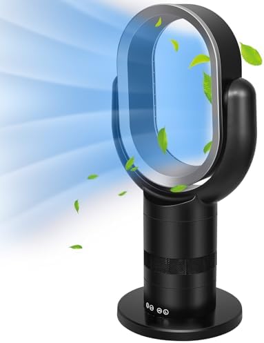 Simple Deluxe Portable Bladeless Tower Fan, 10 Speeds Settings, 10-Hour Timing Closure, Low Noise, Lightweight, 24 Inches, Black