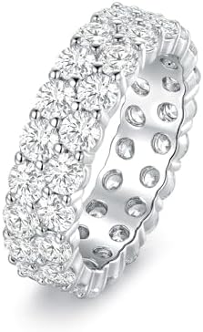 18K White Gold Plated Round-Cut Cubic Zirconia All-Around Band Ring Cocktail Jewelry for Women and Men