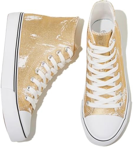 kufeiti Women's High Top Canvas Sneakers Canvas Shoes Lace up White Black Sneakers Casual Walking Shoes