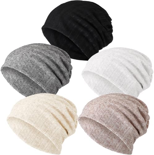 SATINIOR 5 Pieces Women's Slouchy Beanie Chemo Hat Stretch Cancer Head Wraps Sleep Head Scarf for Cancer Patient