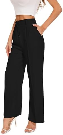 FUNYYZO Wide Leg Pants Women's High Elastic Waisted in The Back Business Work Trousers Long Straight Suit Pants