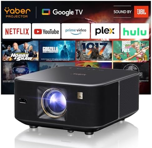 Yaber PROJECTOR K3 Smart Projector with GTV, 30W Speaker Sound by JBL, Dolby Audio, Home\/Outdoor Movie Projector with WiFi6 and Bluetooth, Auto Screen Adaptation,Netflix 7000+app