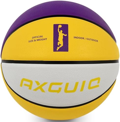 AXGUIQ Kids Youth Adult Size 3\/4\/5\/6\/7 Basketball Thickened Rubber Outdoor Colorful Basketball 22\/25.5\/27.5\/28.5\/29.5" for Wear Resistant Play Game Gifts (Deflated)