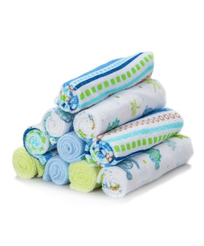 Spasilk 10 Pack Soft Terry Bath Washcloths \u2013 Newborn Boy or Girl, Blue Stripes