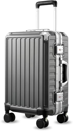 LUGGEX Carry On Luggage with Spinner Wheels, 20 Inch Aluminum Frame Zipperless Polycarbonate Hard Shell Suitcase, Charcoal Metallic