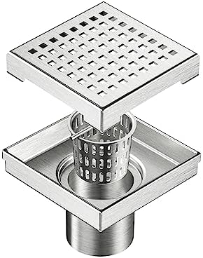 Neodrain 4-Inch Square Shower Drain with Removable Quadrato Pattern Grate, Brushed 304 Stainless Steel Square Drain for Bathroom with Hair Strainer,CUPC Certified