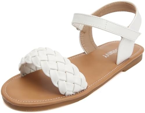 Charmivy Girls Sandals Braided Upper Flat Dress Sandals Round Open Toe Summer Shoes Little Kid\/Big Kid