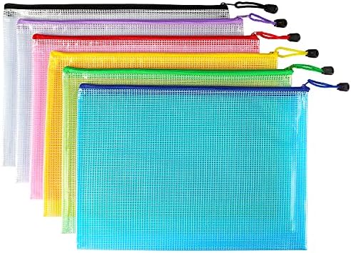 6 Pack Mesh Zipper Pouch Document Bag Waterproof Zip File Folders for School Office Supplies Travel Storage Bags (Colorful)