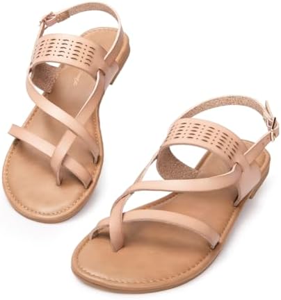 Luffymomo Womens Strappy Flat Sandals Leathe Gladiator Sandals Summer Casual Fisherman Thong