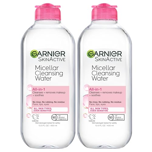 Garnier Micellar Water, Hydrating Facial Cleanser &amp; Makeup Remover, Suitable for Sensitive Skin, Vegan, Cruelty Free, 13.5 Fl Oz (400mL), 2 Count