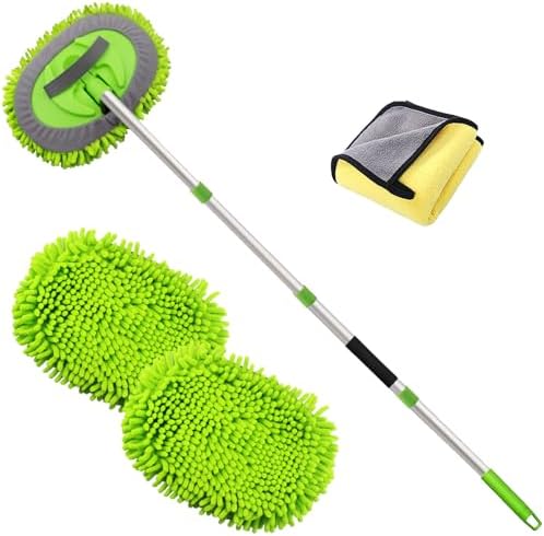 LumiMokki 62 " Car Wash Mop - Car Cleaning Mop with Long Handle Stainless Steel Pole for RVs, SUVs, Trucks and Buses (Green)