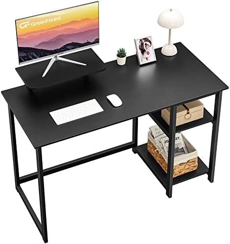 GreenForest Computer Desk 39 Inch with Monitor Stand, Office Desk with Adjustable Storage Shelves, Small Gaming Desk for Home Work Writing Study, Black