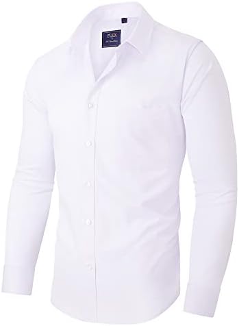 Alimens &amp; Gentle Men's Dress Shirts Long Sleeve Wrinkle-Free Stretch Shirts Solid Formal Button Down Shirt with Pocket