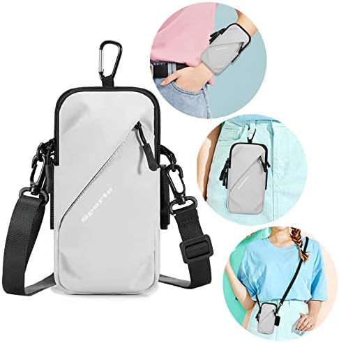 Prime Comfort Phone Holder, Small Crossbody Shoulder Holsters Bag with Arm Band, Fits iPhone and Android, Use for Running, Walking, Hiking &amp; Biking (6.7 Inches, Grayish White)