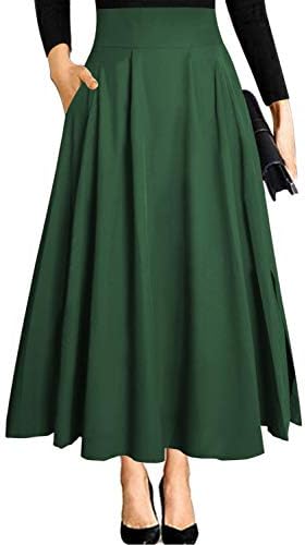 RANPHEE Women's Ankle Length High Waist A-line Flowy Long Maxi Skirt with Pockets