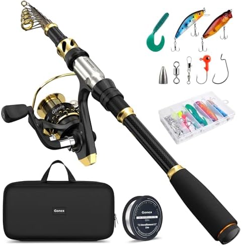 Fishing Rod and Reel Combo Telescopic Pole Set with Fishing Line, Fishing Lures Kit and Carrier Bag for Sea Saltwater Freshwater, 6\/7\/8\/9 Feet
