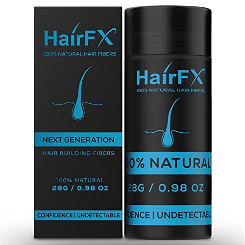 HairFX Hair Fibers for Thinning Hair (BLACK) Undetectable &amp; Natural - Giant 28g Bottle \u2013 Hair Thickener &amp; Topper + Instant Thicker Fuller Hair - Completely Conceals Hair Loss in 15 Sec fo