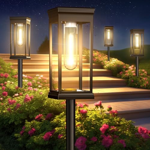 MEYCEMT Modern Solar Pathway Lights Outdoor - 8 Pack, IP65 Waterproof Square Design for Yard Garden Lawn, 14H Runtime Dusk to Dawn Auto, Warm White LED