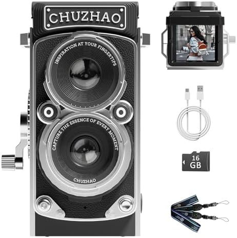 CHUZHAO Vintage Mini Digital Camera, Retro-Style Point and Shoot, 1080P Video &amp; Photo Autofocus, Portable Compact Pocket Camera with 16GB Card for Beginners Teens Adults Black