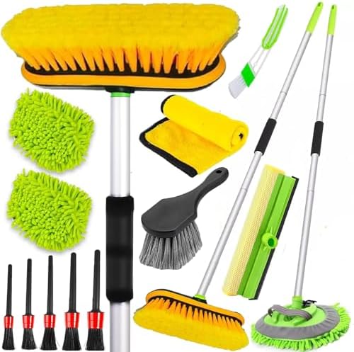 DGHEYQT 62'' Car Wash Brush with Long Handle, Car Wash Kit with Tire Brush, Tower, Window Squeegee, Chenille Microfiber,Car Detailing Brushes, Car Cleaning Brush Kit Supplies for Car, Truck, S