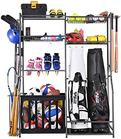 Mythinglogic Garage Sports Equipment Storage, 2 Golf Bag Storage Stand and Other Sports Equipment Storage Rack, Garage Organizer System
