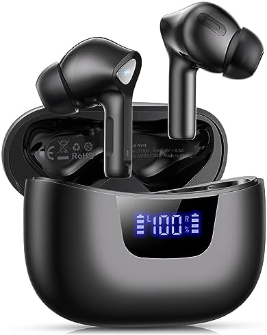 Wireless Earbuds Bluetooth V5.3 Headphones 50H Playback Deep Bass Stereo Ear Buds with LED Power Display Charging Case IPX7 Waterproof Earphones with Mic Headset for Laptop Pad Android\/iOS Phones