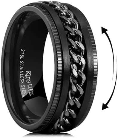 King Will Stainless Steel Men's Ring-8mm Men Chain Fidget Spinner Ring, 316L Stainless Steel Anxiety Ring for Men Women with Stress Free, Cool Wedding Band Comfort Fit Size 4-14