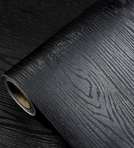 Black Wallpaper - Wood Peel and Stick Wallpaper - Black Wood Self Adhesive Removable Wallpaper Suitable for countertops, furniture, kitchen walls, countertop contact paper, easy to clean, 11.8 inches 