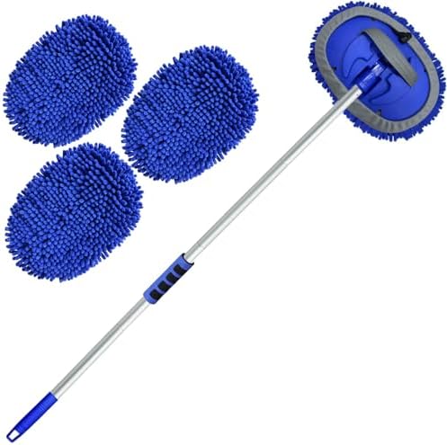 Wontolf 62'' Car Wash Brush with Long Handle Chenille Microfiber Car Wash Mop Mitt Kit Scratch-Free Car Cleaning Brush Kit Car Care Kits with Replacement Head Supplies for Cars RV Truck Boat
