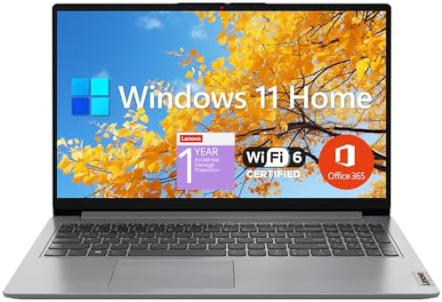 Lenovo IdeaPad 1 Student Laptop, 15.6" FHD Display, Intel Dual Core Processor, 12GB RAM, 512GB SSD + 128GB eMMC, 1 Year Office 365, Wi-Fi 6, Webcam, Bluetooth, SD Card Reader, Windows 11 Home, Gre