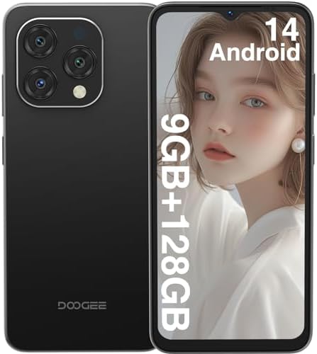 DOOGEE N55 (2025) Android 14 Cell Phone,9GB+128GB Expandable 1TB Android Phone,6.56" HD+ 90Hz Unlocked Cell Phone,5150mAh Battery,13MP+8MP,Dual SIM 4G Phone,Face Unlock,OTG\/T-Mobile