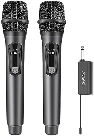 Aveek Wireless Karaoke Microphone, Handheld Mic with Rechargeable Receiver, for Powered Speakers and Amplifiers, Karaoke Microphone Set for Singing,Karaoke,Wedding,DJ,Party (2 Packs)