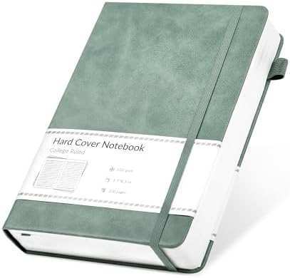 CAGIE Lined Journal Notebook for Women Men 320 Pages 100 Gsm Paper Thick Journaling Notebooks A5 Leather Journals for Writing Hardcover Journal Supplies for Work Note Taking Diary, 5.7x8.3 In, Green