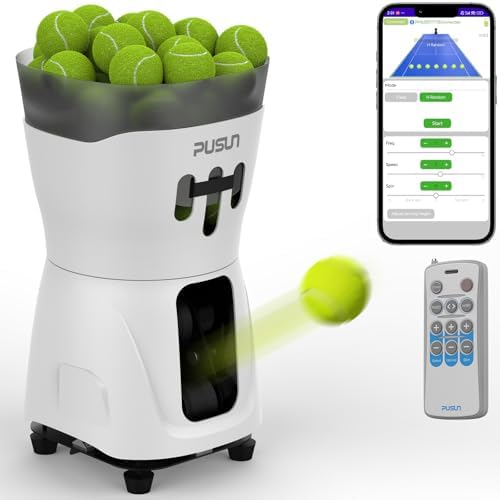 PUSUN PT-MINIPro Portable Tennis Ball Machine - Lightweight Indoor Tennis Server with APP Control, 65-Ball Capacity &amp; Teaching System, Smart Tennis Trainer for Schools (3-5H Battery)