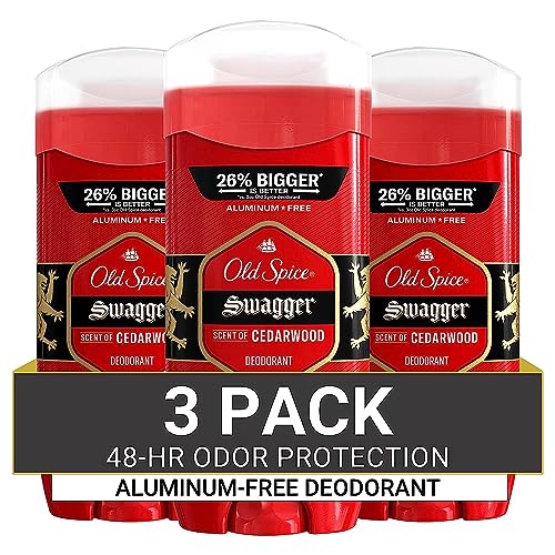 Old Spice Aluminum Free Deodorant for Men, 24\/7 Odor Protection, 24\/7 Freshness &amp; Lasting Scent, Swagger with Cedarwood Scent, 3.8 oz (Pack of 3)