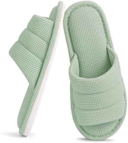 Shevalues summer home slippers for women and men, breathable waffle style indoor slippers, one foot on, open toed home shoes