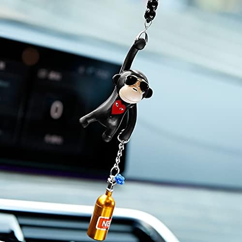 YGMONER Wearing Sunglasses Monkey Car Interior Rear View Mirror Hanging Ornaments (black &amp; nitrogen bottle)