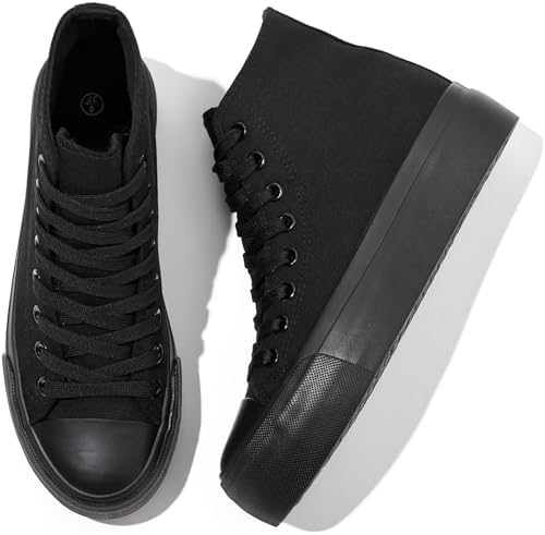 Waluzs Platform Sneakers for Women Womens Fashion High Top Sneakers Women's Canvas Platform Shoes Casual Lace Up Tennis Shoes