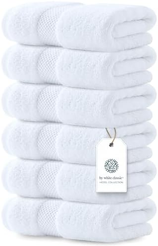Luxury White Hand Towels - Soft 100% Turkish Cotton  Highly Absorbent Hotel spa Bathroom Towel Collection  16x30 Inch  Set of 6
