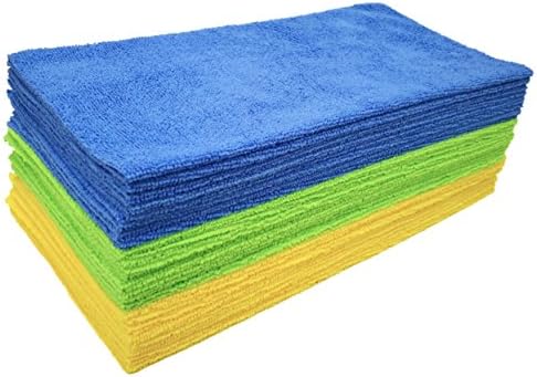 POLYTE Microfiber Cleaning Cloth Ultrasonic Cut Edgeless, 14 x 14 in (36 Pack, Blue,Green,Yellow)
