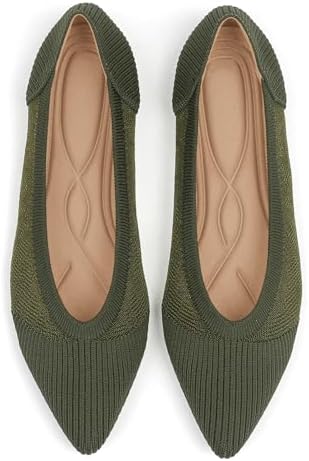 TINGRISE Women's Flats Shoes Pointed Toe Knit Ballet Comfortable Dressy Mesh Flat