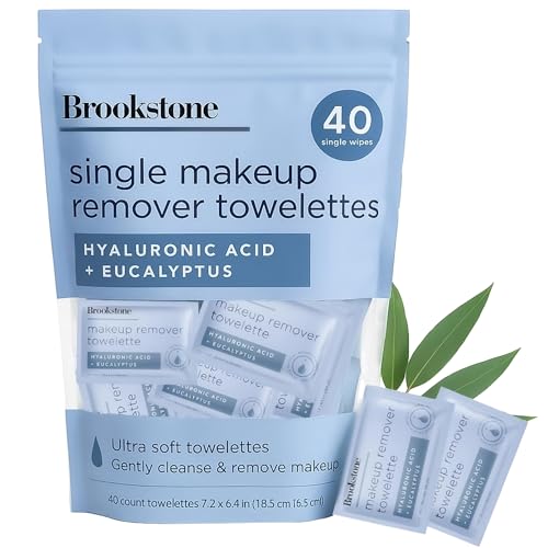 Brookstone Individual Makeup Remover Wipes - Ultra Soft, Makeup Remover Wipe Individually Wrapped, Gently Cleanse &amp; Remove Makeup, 40 Count Makeup Wipes Individually Wrapped