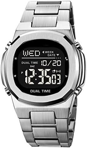 Reginald Men's Multifunctional Electronic Watch Outdoor Sports Watch LED Large Digital Display Timing Stainless Steel Watch