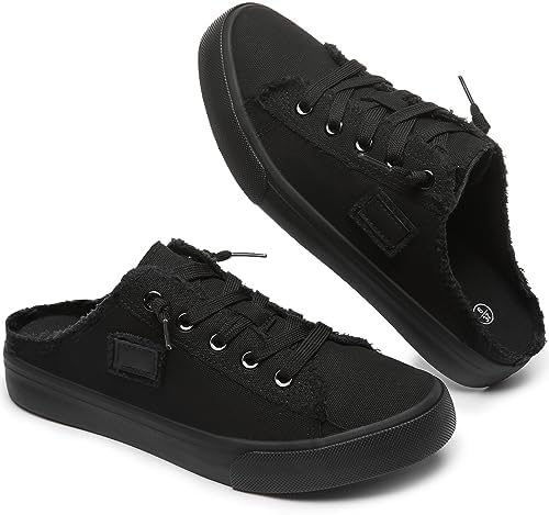 BENPAO Women's Slip on Sneakers Canvas Slip ons Shoes Fashion Comfortable Mules Womens Non Slip Loafers Casual Backless Shoes