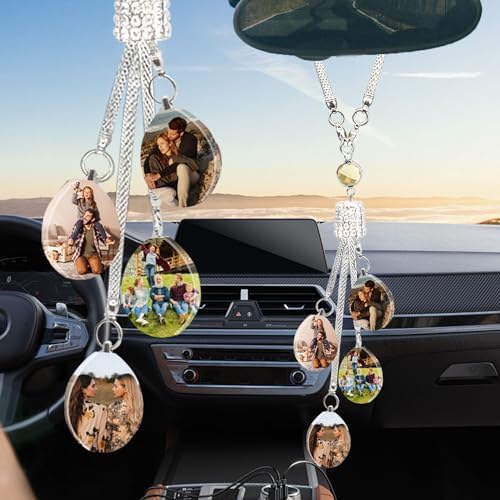 Personalized Crystal Car Rear View Ornament - Custom Picture Car Rearview Hang Pendant - Aesthetic Mirror Decor - Ideal Gifts for Family and Friends
