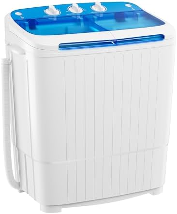 Superday Portable Washing Machine, 2 In 1 Mini Compact Twin Tub Washer and Spin Dryer with Built-in Gravity Drain Time Control, 16lbs Portable Washer Dryer Combo for Home\/Apartment\/Dorms\/RV(Blue)