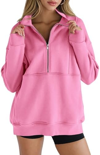 Women's Half Zip Sweatshirts Fleece Stand Collar Long Sleeve Thumb Hole Oversized Pullovers with Pockets