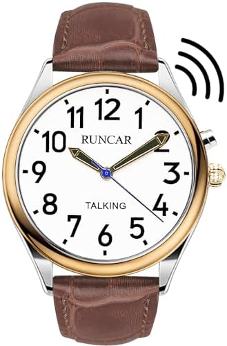 RUNCAR American English Talking Watch Speaks Clear and Loud Time, Date and Alarm Time,Large and Clear Voice Men's Talking Watch for Senior,Visually impaired or Blind People