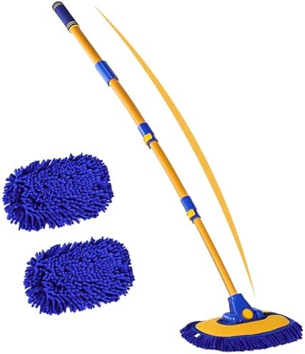 anngrowy 56.7" Car Wash Brush Mop Kit Mitt Sponge with Long Handle Car Cleaning Supplies Kit Tools Car Washing Duster Exterior Scratch Free, Chenille Replacement Head Extension Pole