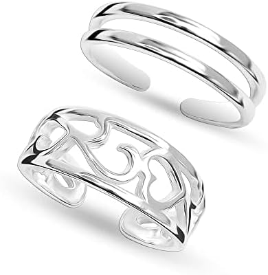 LeCalla 925 Sterling Silver Open Toe Rings Set for Women Adjustable Minimalist Toe Rings Summer Beach Foot Jewelry